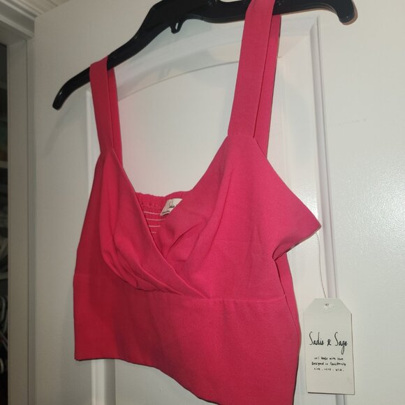 Sadie & Sage Anthropologie Pink Crop Top Cami Blouse Fuschia Small NWT - Picture 4 of 11
